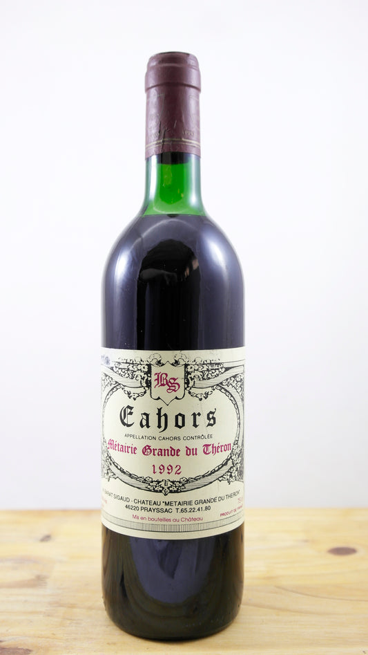 Vin Année 1992 Cahors Métairie Grande du Théron