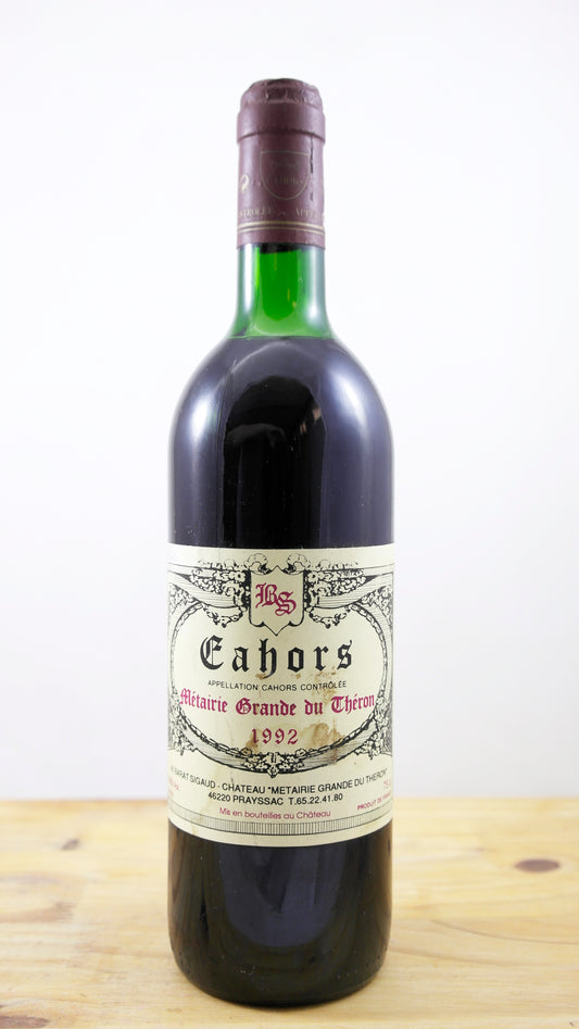 Vin Année 1992 Cahors Métairie Grande du Théron ELA