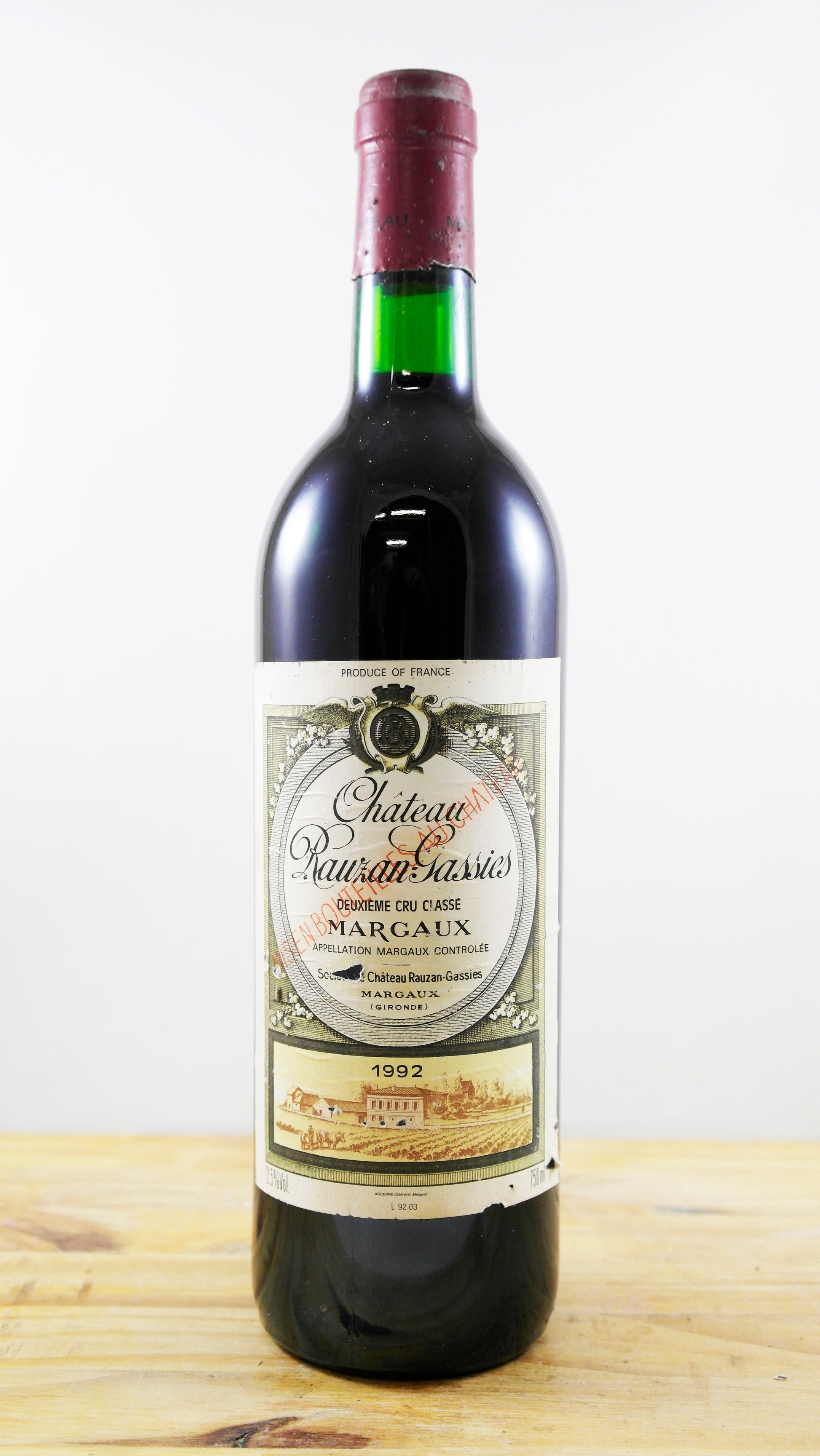 Vin Année 1992 Château Rauzan Gassies
